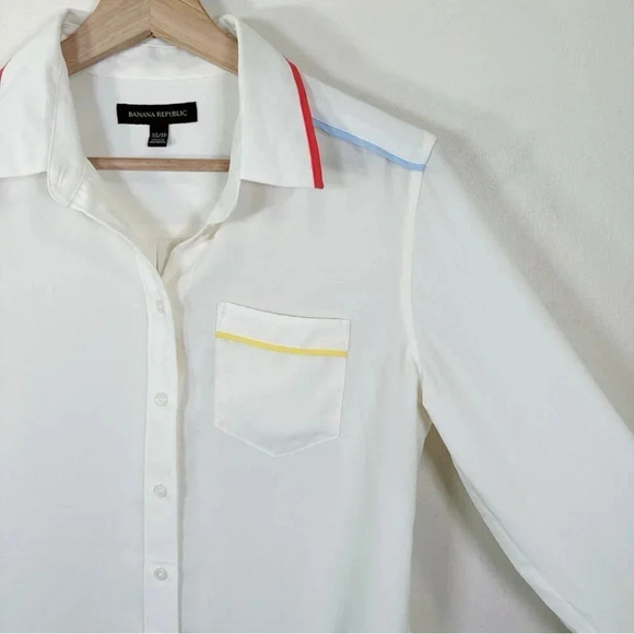 Banana Republic Womens Size Xsmall Color Accents Button Up Blouse Ivory Color - Picture 6 of 16
